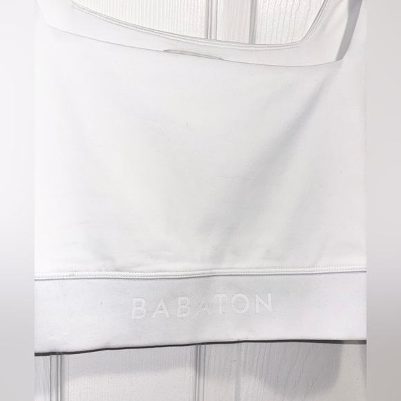 Aritzia BABATON Contour White Sylvia cropped long sleeve square neck top Medium - Picture 3 of 8